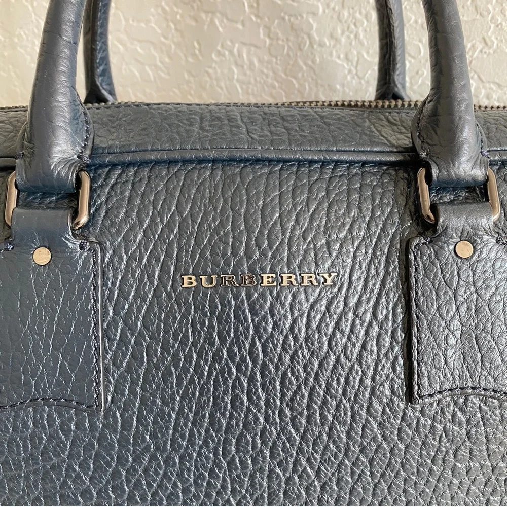 Burberry navy leather laptop bag